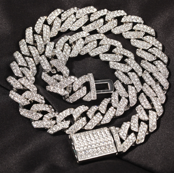 Vein Dynasty® 18mm Cuban Link Chain in 18K Gold-Plated Alloy with Crystal