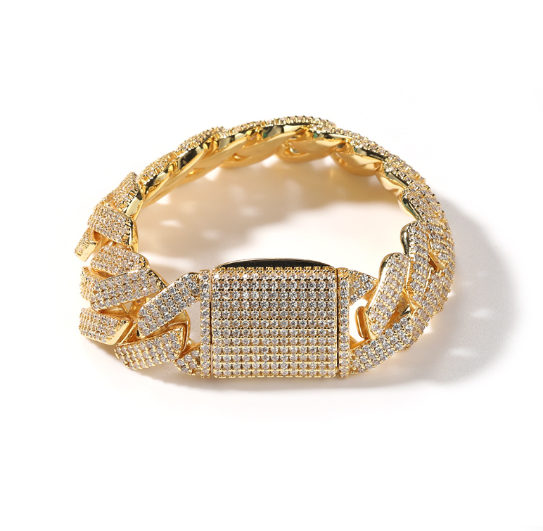 Vein Dynasty® 20mm Cuban Bracelets in18K Gold-Plated Pure Copper with Cubic Zirconia