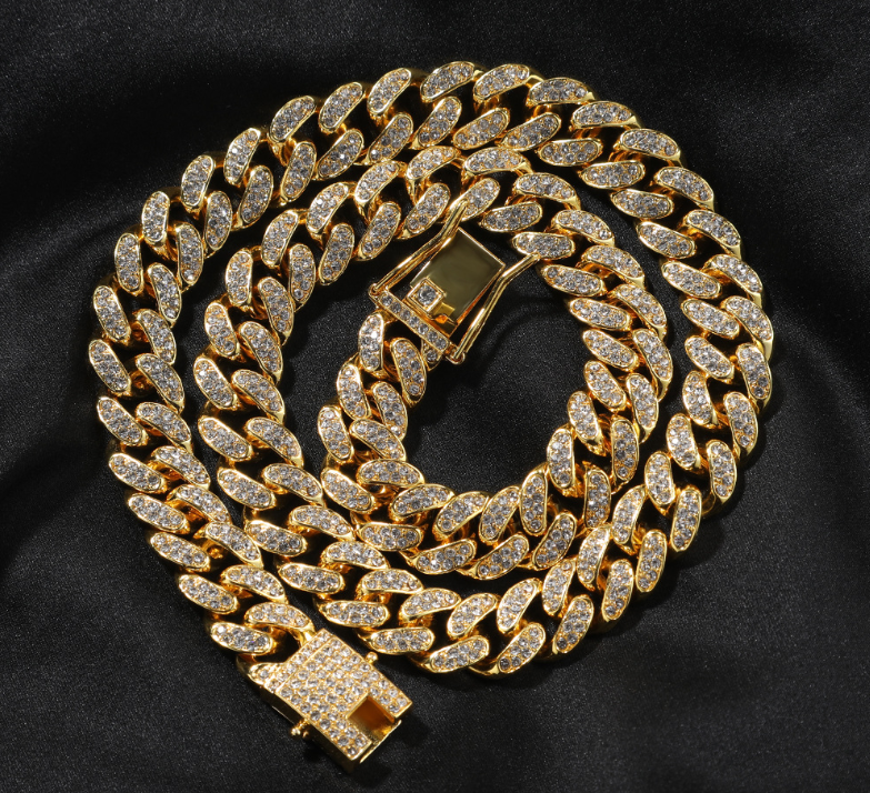 Vein Dynasty® 12mm Cuban Chain in 18K Gold-Plated Alloy with Crystal
