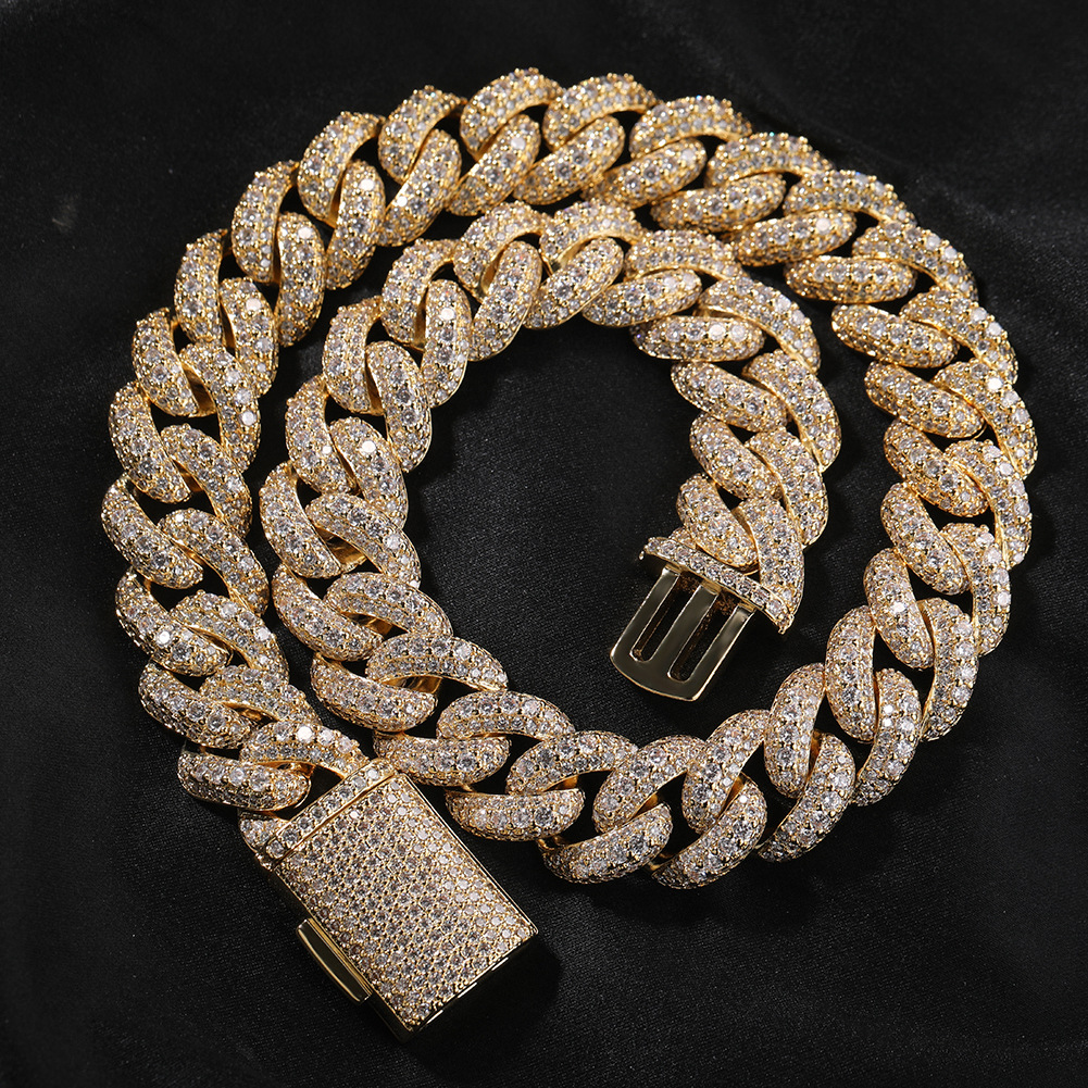 Vein Dynasty® 18mm Cuban Link Chain in 18K Gold-Plated Pure Copper with Cubic Zirconia