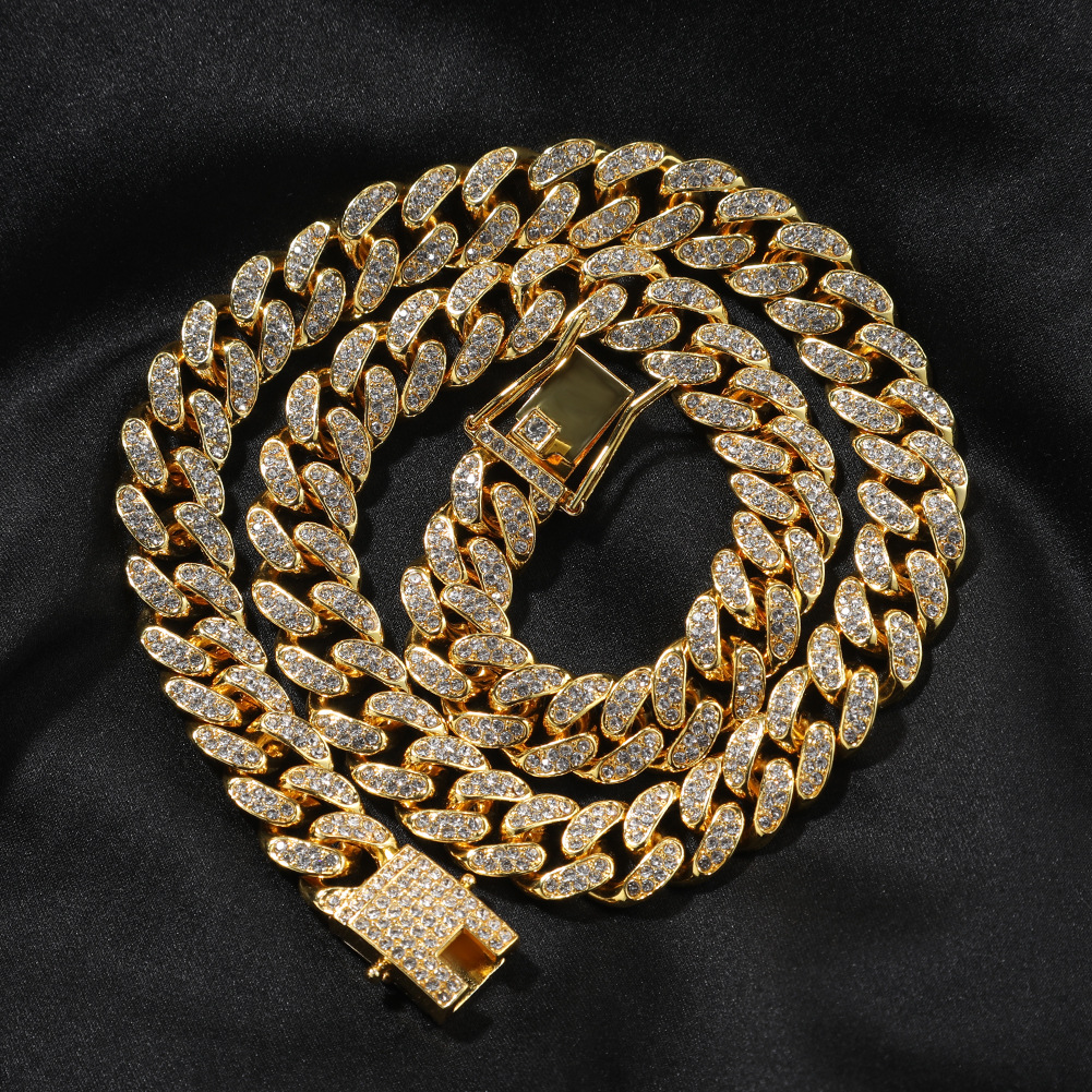 Vein Dynasty® 12mm Cuban Link Chain in 18K Gold-Plated Alloy with Crystal