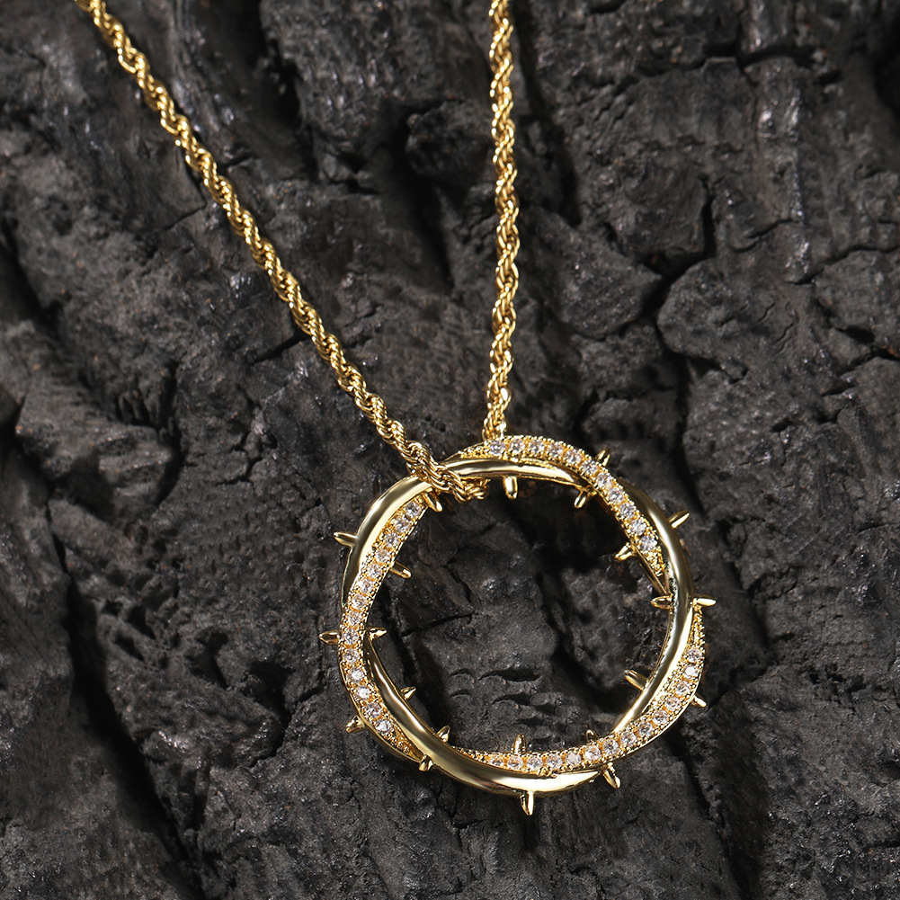 Vein Dynasty® Thorn Crown Pendant in 18K Gold-Plated Pure Copper with Cubic Zirconia