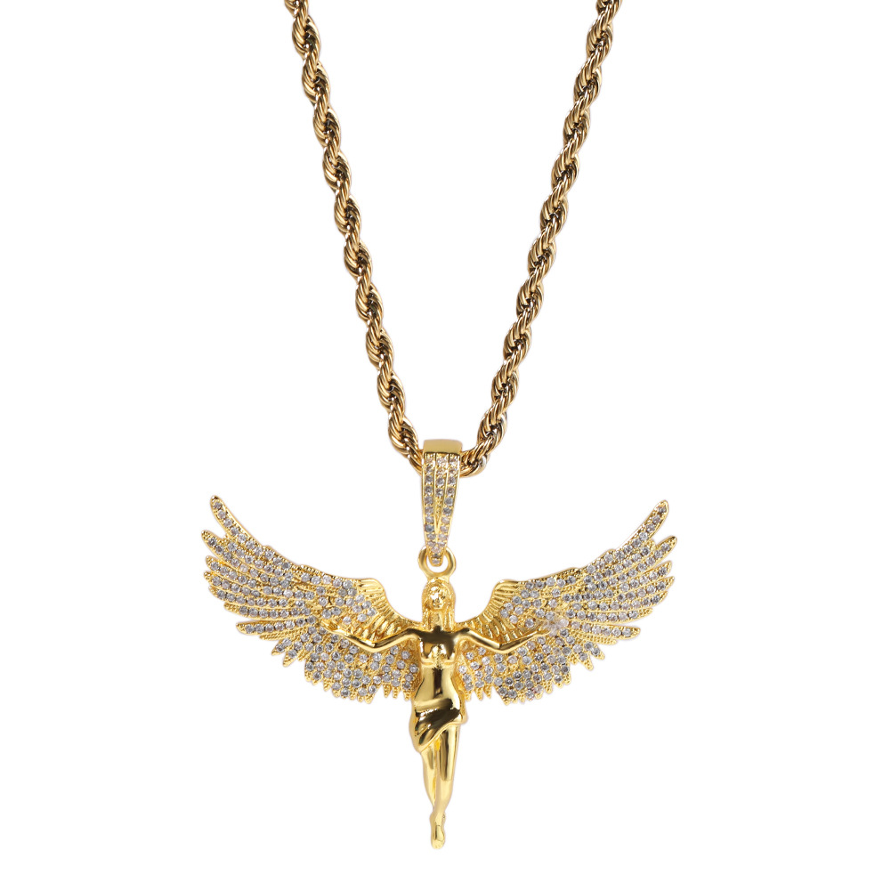 Vein Dynasty® Angel Wing Pendant in 18K Gold-Plated Pure Copper with Cubic Zirconia