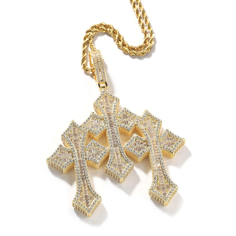 Vein Dynasty® Cross Pendant in 18K Gold-Plated Pure Copper with Cubic Zirconia