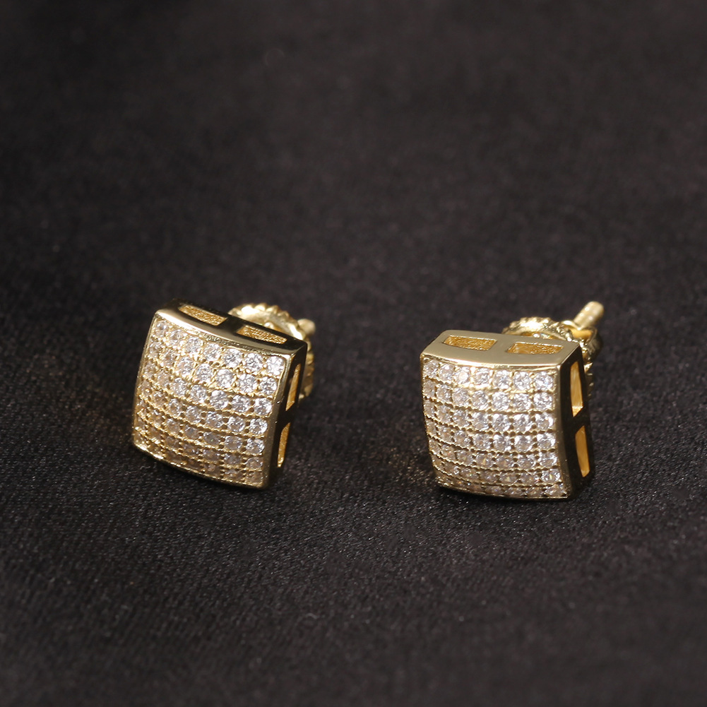 Vein Dynasty® Curved Square Earring in 18K Gold-Plated Pure Copper and Cubic Zirconia