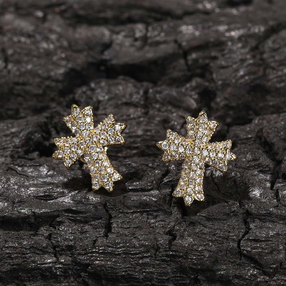 Vein Dynasty® Cross Earring in 18K Gold-Plated Pure Copper and Cubic Zirconia