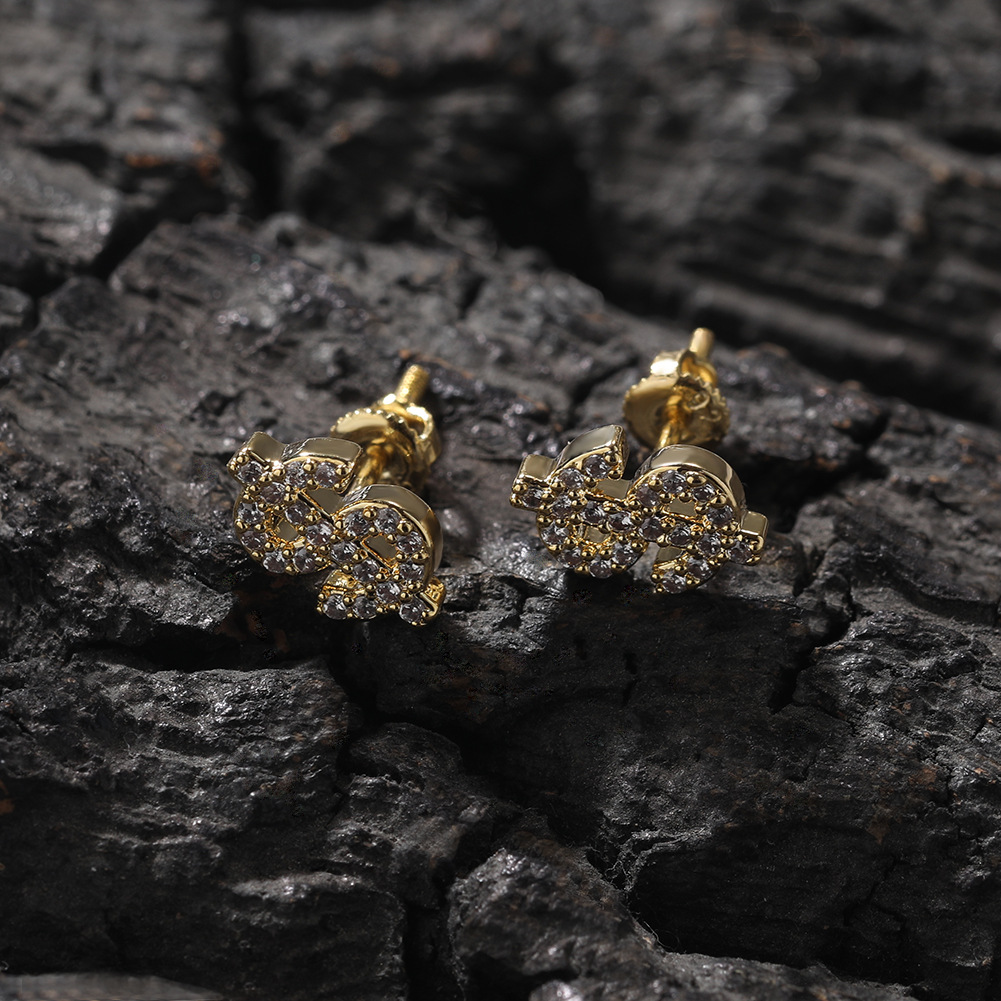 Vein Dynasty® Dollar Earring in 18K Gold-Plated Pure Copper and Cubic Zirconia