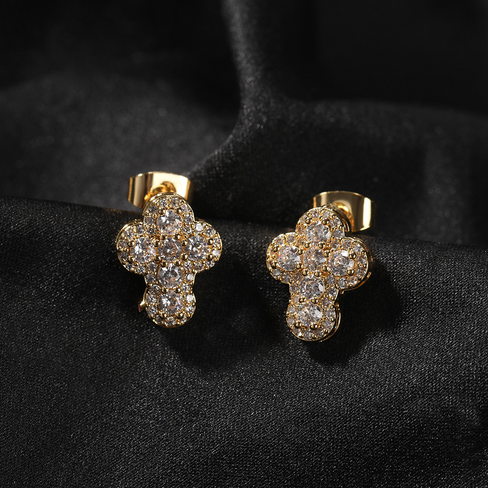 Vein Dynasty® Cross Earring in 18K Gold-Plated Pure Copper and Cubic Zirconia