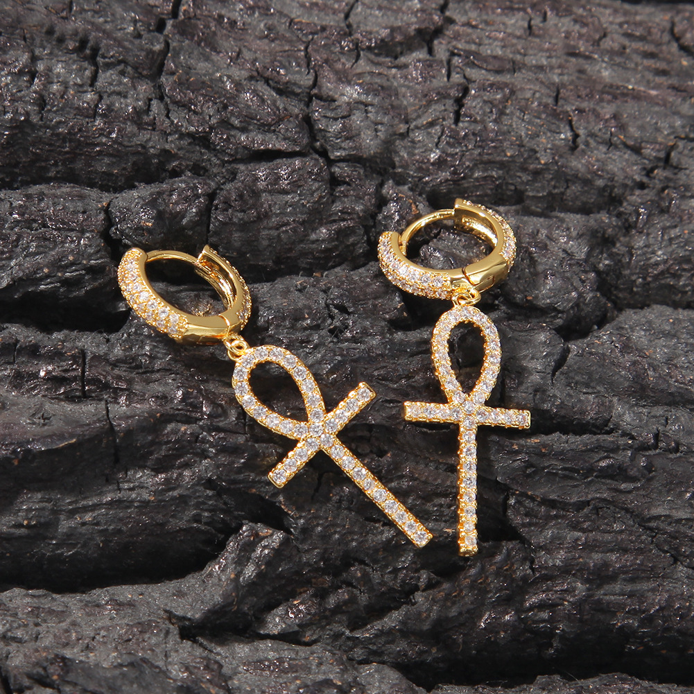 Vein Dynasty® Cross Earring in 18K Gold-Plated Pure Copper and Cubic Zirconia