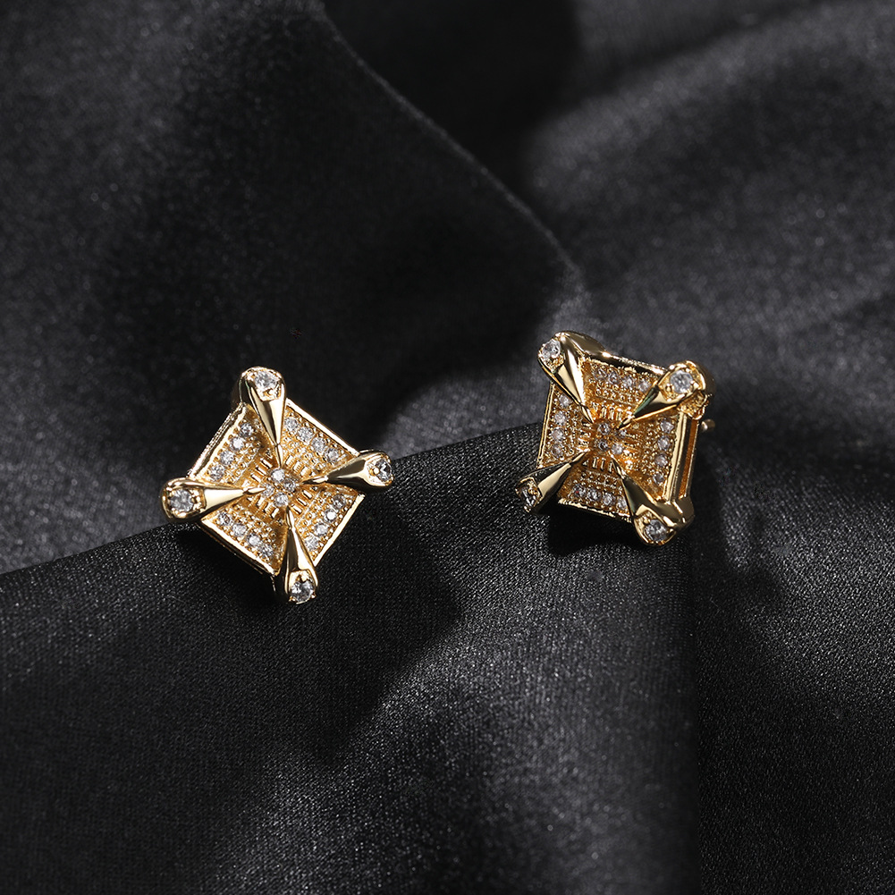 Vein Dynasty® Dragon Claw Square Stud Earring in 18K Gold-Plated Pure Copper and Cubic Zirconia
