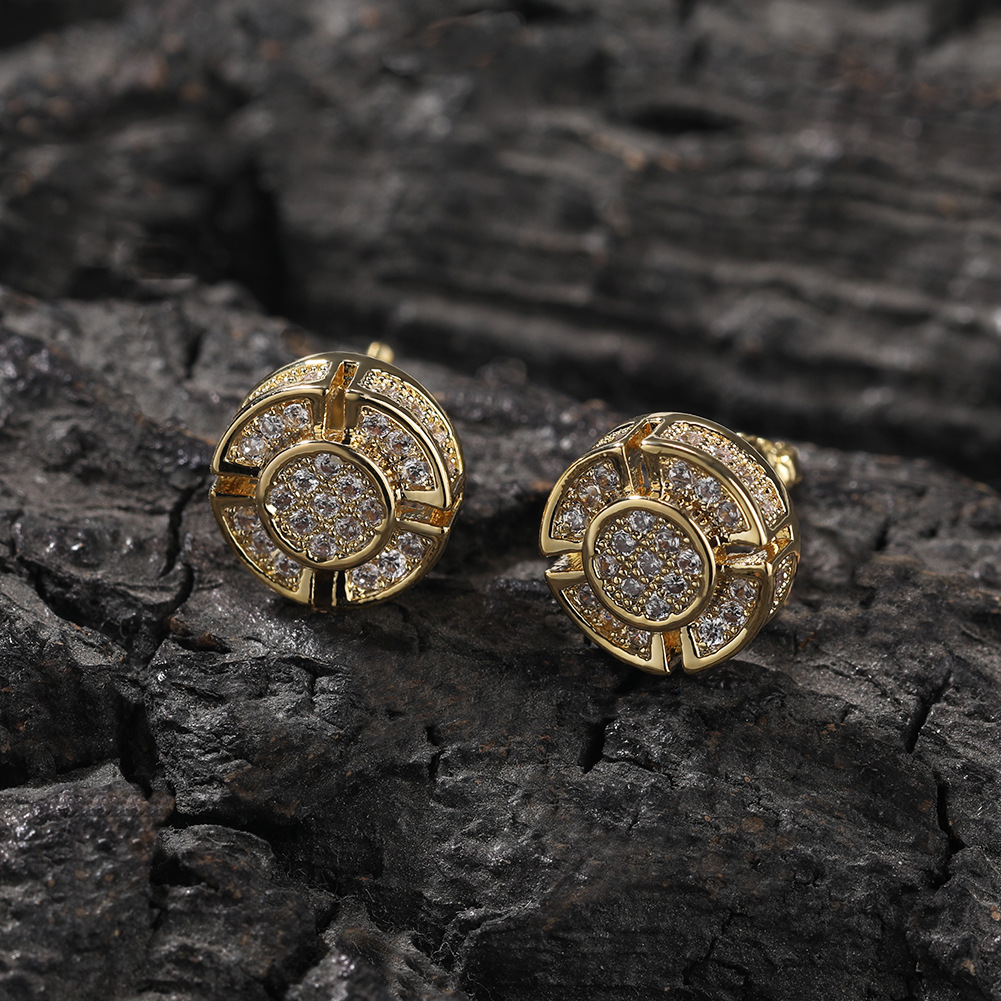 Vein Dynasty® Round Stud Earring in 18K Gold-Plated Pure Copper and Cubic Zirconia