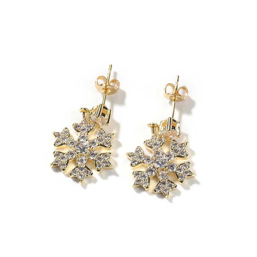 Vein Dynasty® Snowflake Stud Earring in 18K Gold-Plated Pure Copper and Cubic Zirconia