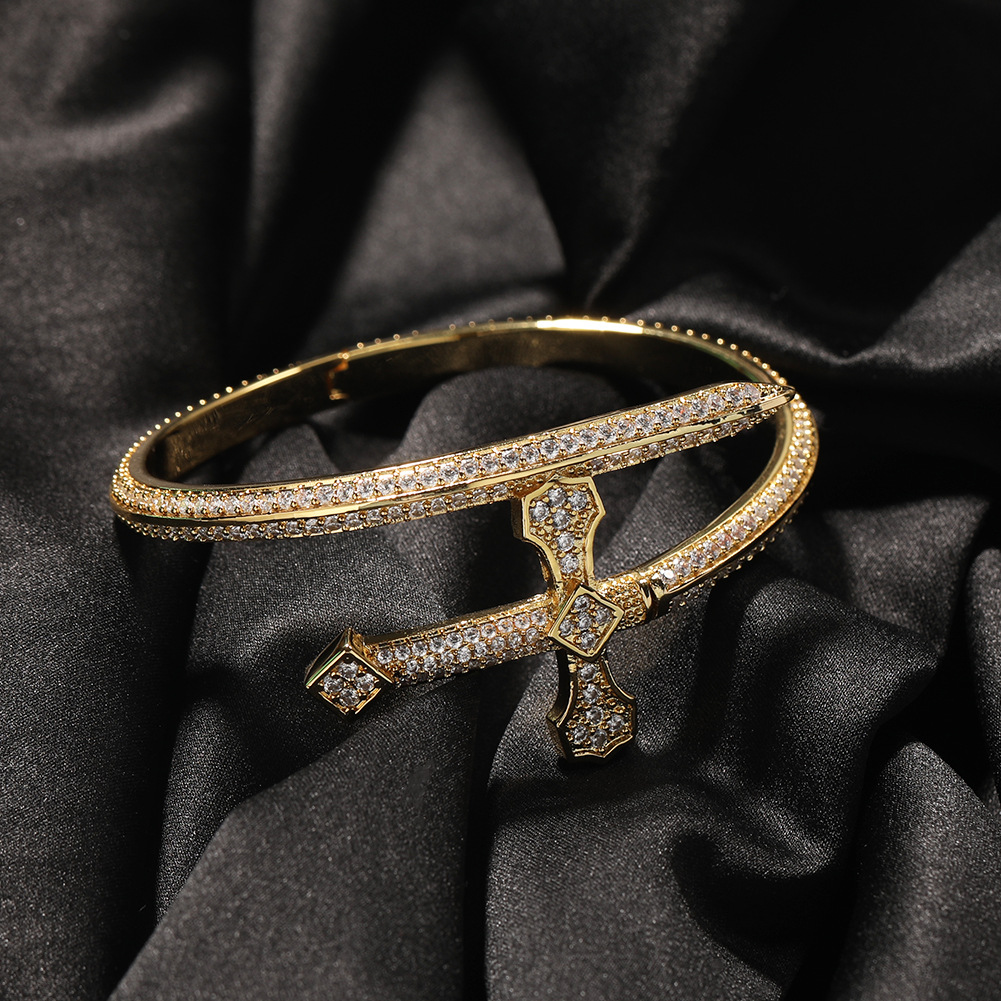 Vein Dynasty® Sword of Justice Bracelets in 18K Gold-Plated Pure Copper with Cubic Zirconia