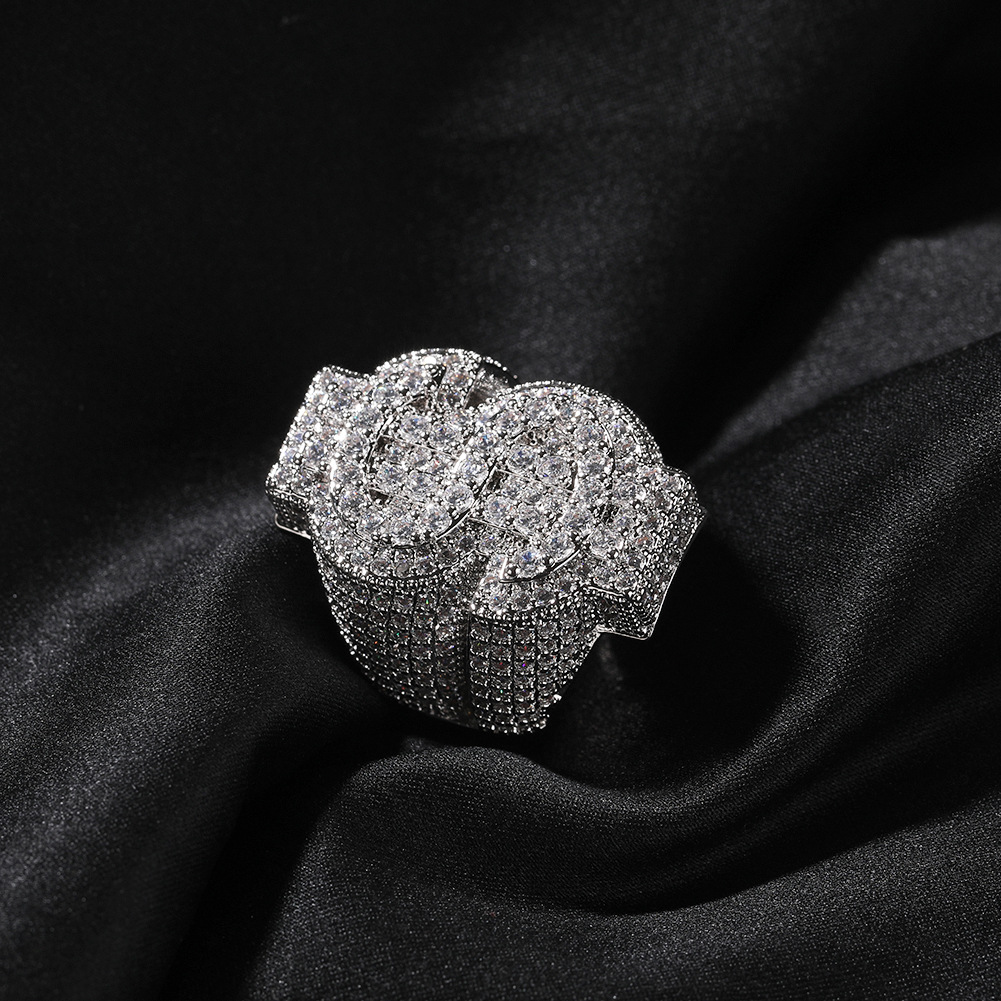 Vein Dynasty® Dollar Symbo Ring in 18K Gold-Plated Pure Copper with Cubic Zirconia