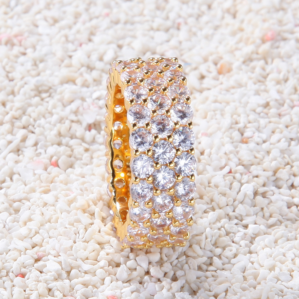 Vein Dynasty® Three Rows of Zircon Ring in 18K Gold-Plated Pure Copper with Cubic Zirconia