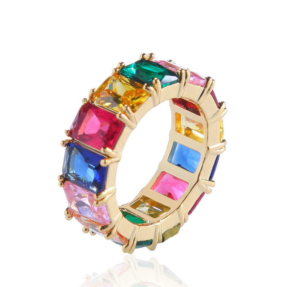 Vein Dynasty® Colorful Mixed Color Ring in 18K Gold-Plated Pure Copper with Cubic Zirconia