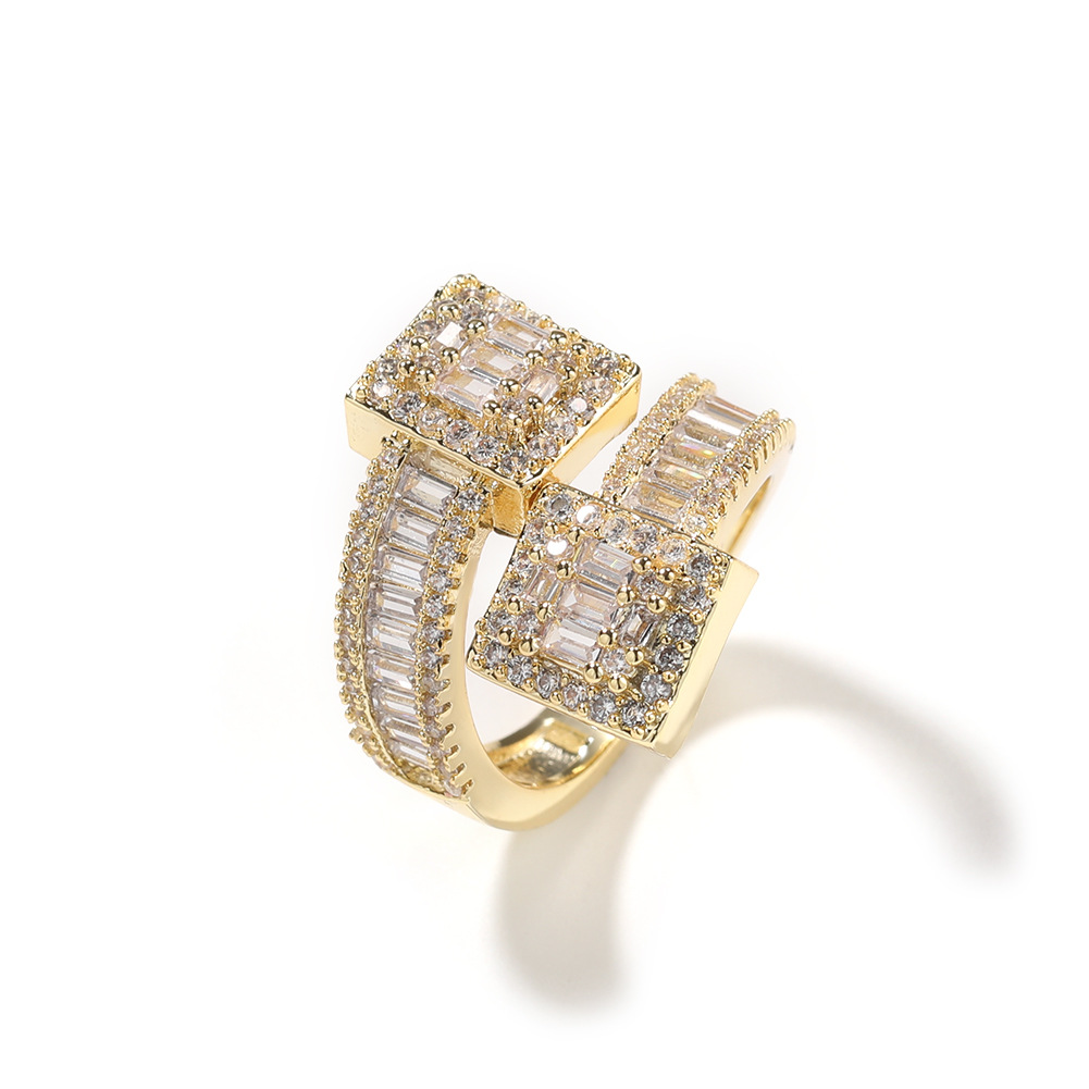 Vein Dynasty® Staggered T-shaped Ring in 18K Gold-Plated Pure Copper with Cubic Zirconia