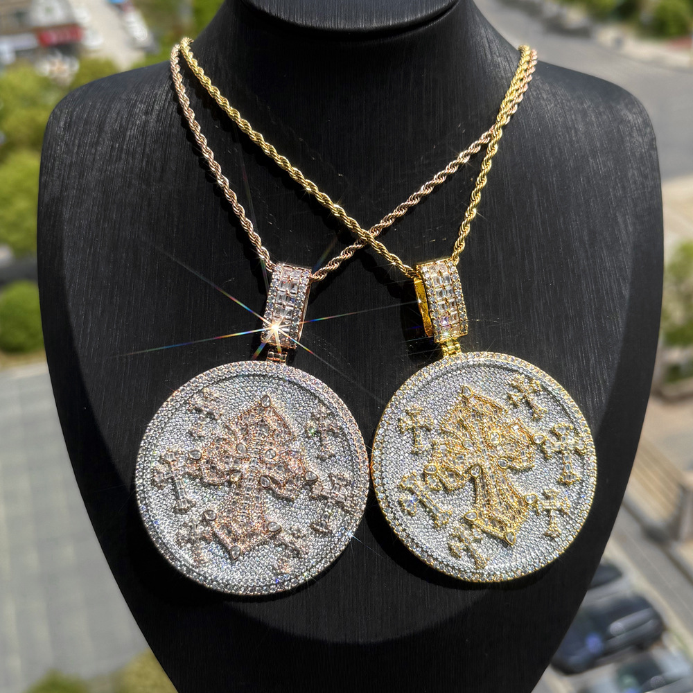 Vein Dynasty® Full Diamond Disc Pendant in 18K Gold-Plated Pure Copper with Cubic Zirconia