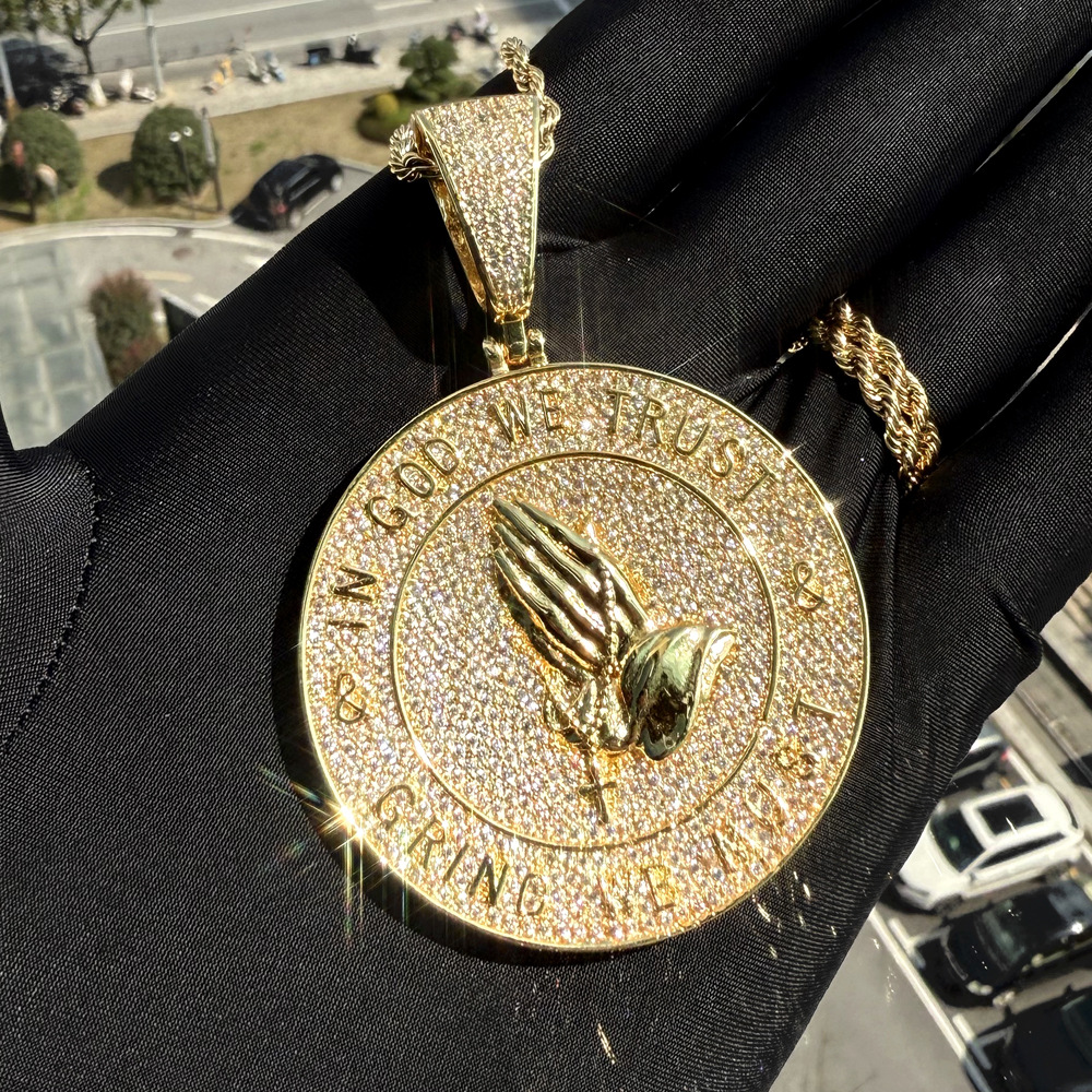 Vein Dynasty® Hand clasped Pendant in 18K Gold-Plated Pure Copper with Cubic Zirconia